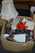 Box Containing Teapots, Trays, Cutlery, etc.