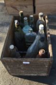 Wooden Crate Containing Vintage Bottles