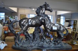 Large Bronze Effect Sculpture of Two Horses