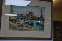 Watercolour of a Harbour Scene singed Diaz