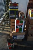 Three Vintage Wooden Crates and Seven Castrol GTX