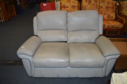 Pale Grey Leather Two Seat Sofa