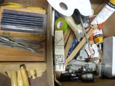 Box of Artist Materials, Chisel Handles, Rasps, et