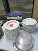 * assortment of deep dish pasta bowls, saucers & service trays with plastic covers