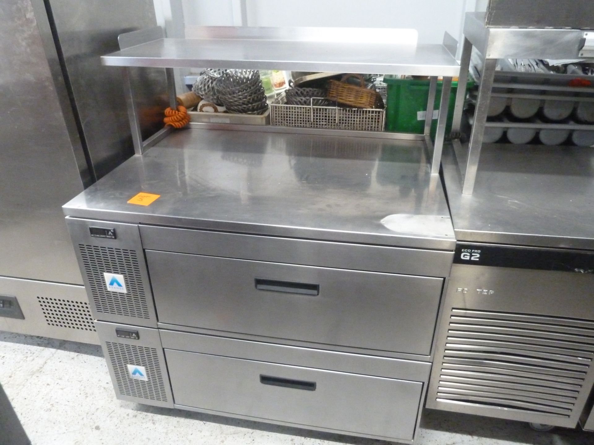 * Adande work bench with fridge drawers in good condition, bench also comes with an upper shelf/