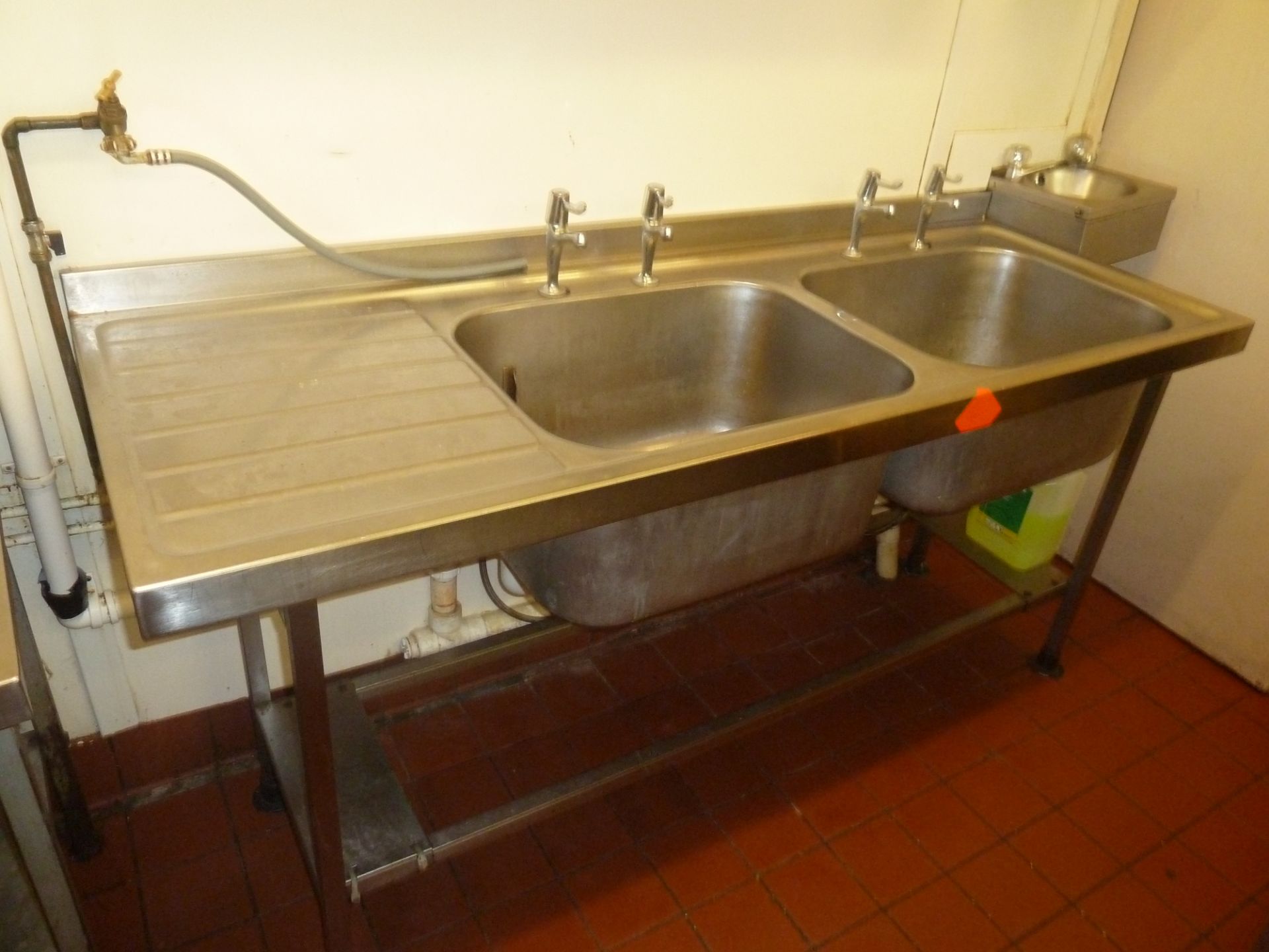 * good quality stainless steel twin sink & drainer (180L x 66D x 94H)