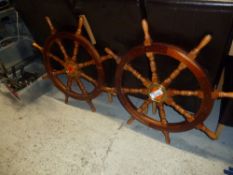 * Vintage decorative ships wheels in excellent condition, this pair have a hard wood and brass