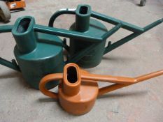 Three Plastic Haws Watering Cans