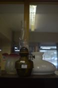 Oil Lamp and Two Glass Shades