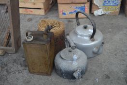 Vintage Kettles and an Oil Can