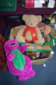 Box of Christmas Decorations, Teddy Bear, etc.