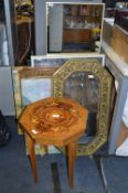 Inlaid Side Table, Framed Pictures, Prints and Mir