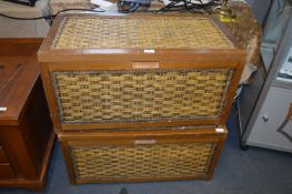 Pair of basket Weave Wooden Framed Ottomans