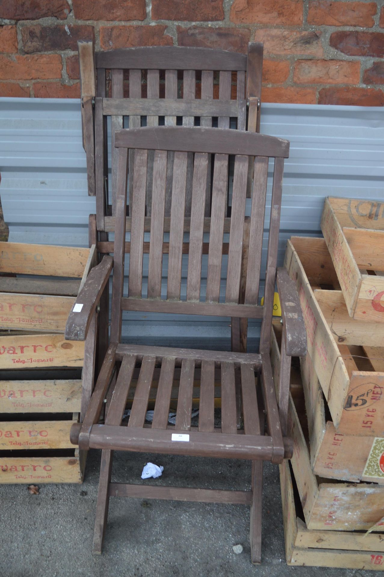 Two Wood Framed Folding Garden Chairs