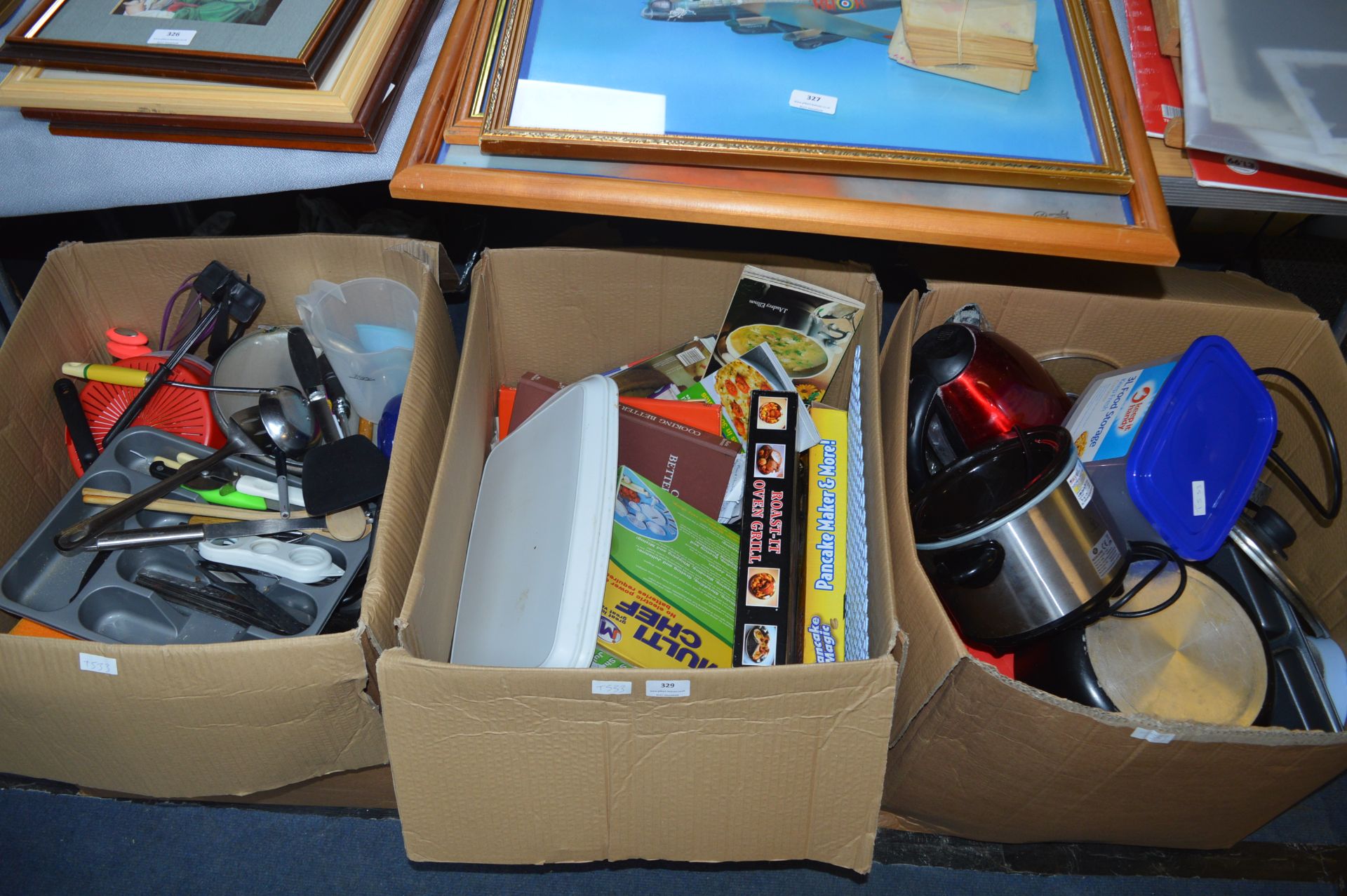 Three Large Boxes of Kitchenware, Slow Cookers, Cu