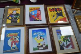 Six Framed Hand Drawn Comic Book Covers