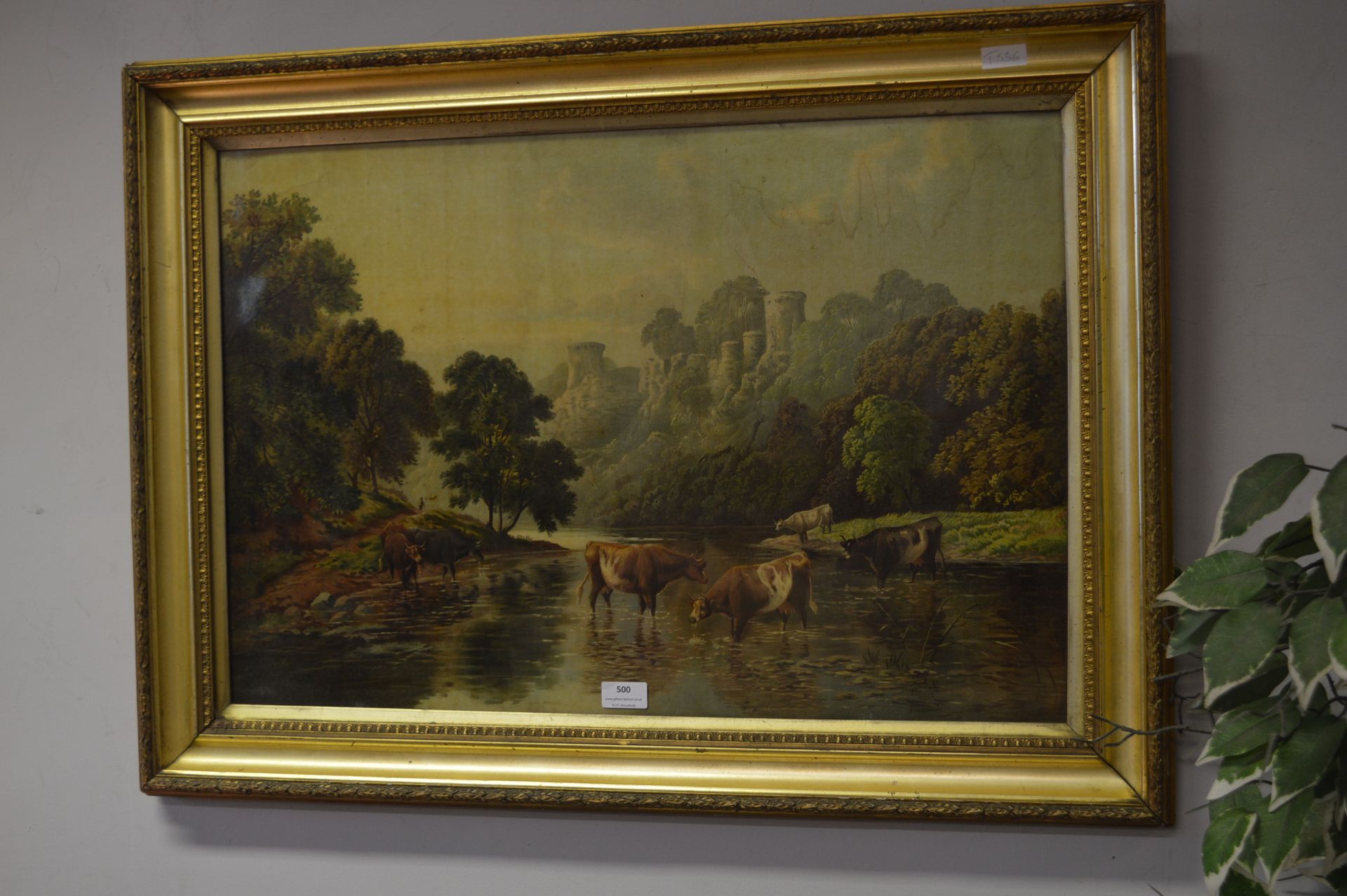 Gilt Framed Victorian Print - Riverside Cattle