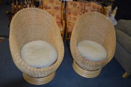 Pair of Basket Weave Swivel Chairs