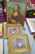 Two Gilt Framed Originals and a Mona Lisa Print