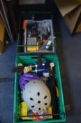 Two Crates of Tools, Bicycle Helmets, etc.