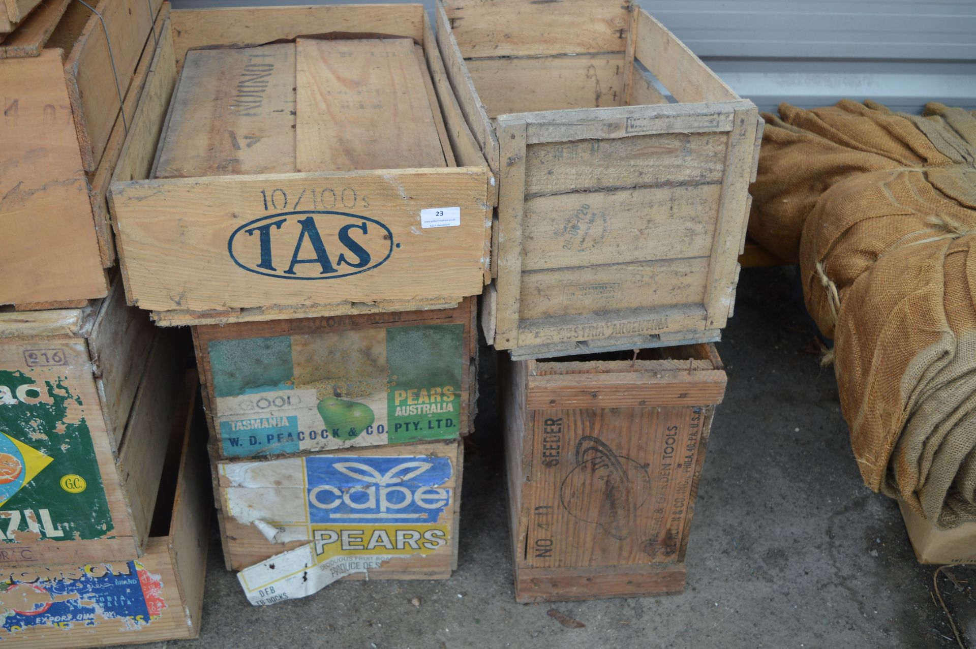 Five Vintage Wooden Fruit Crates