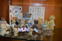 Ornamental Teddy Bears Including Clock and Alphabe