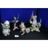 Four Lladro Animal Figurines - Squirrels, Panda, etc.