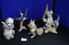 Four Lladro Animal Figurines - Squirrels, Panda, etc.