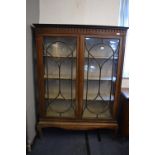 Edwardian Mahogany Inlaid China Cabinet with Astral Glazed Doors on Cabriole Legs