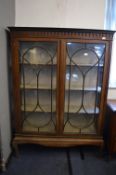 Edwardian Mahogany Inlaid China Cabinet with Astral Glazed Doors on Cabriole Legs