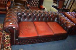 Red Leather Upholstered Three Seat Chesterfield Sofa