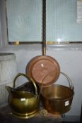 Brass Jam Pan, Coal Scuttle and Copper Warming Pan