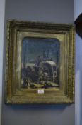 Victorian Gilt Framed Oil on Canvas - Stagecoach greets with Steam Train