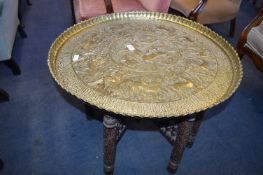 Indian Brass Tray Top Table on Folding Wooden Base