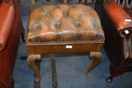 Brown Leather Upholstered Chesterfield Piano Stool