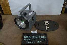 Railway Lamp and Two French Plaques
