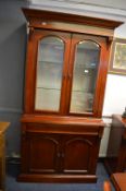 Waring & Gillows Bookcase with Beveled Edge Glazed Front & Illuminated Interior