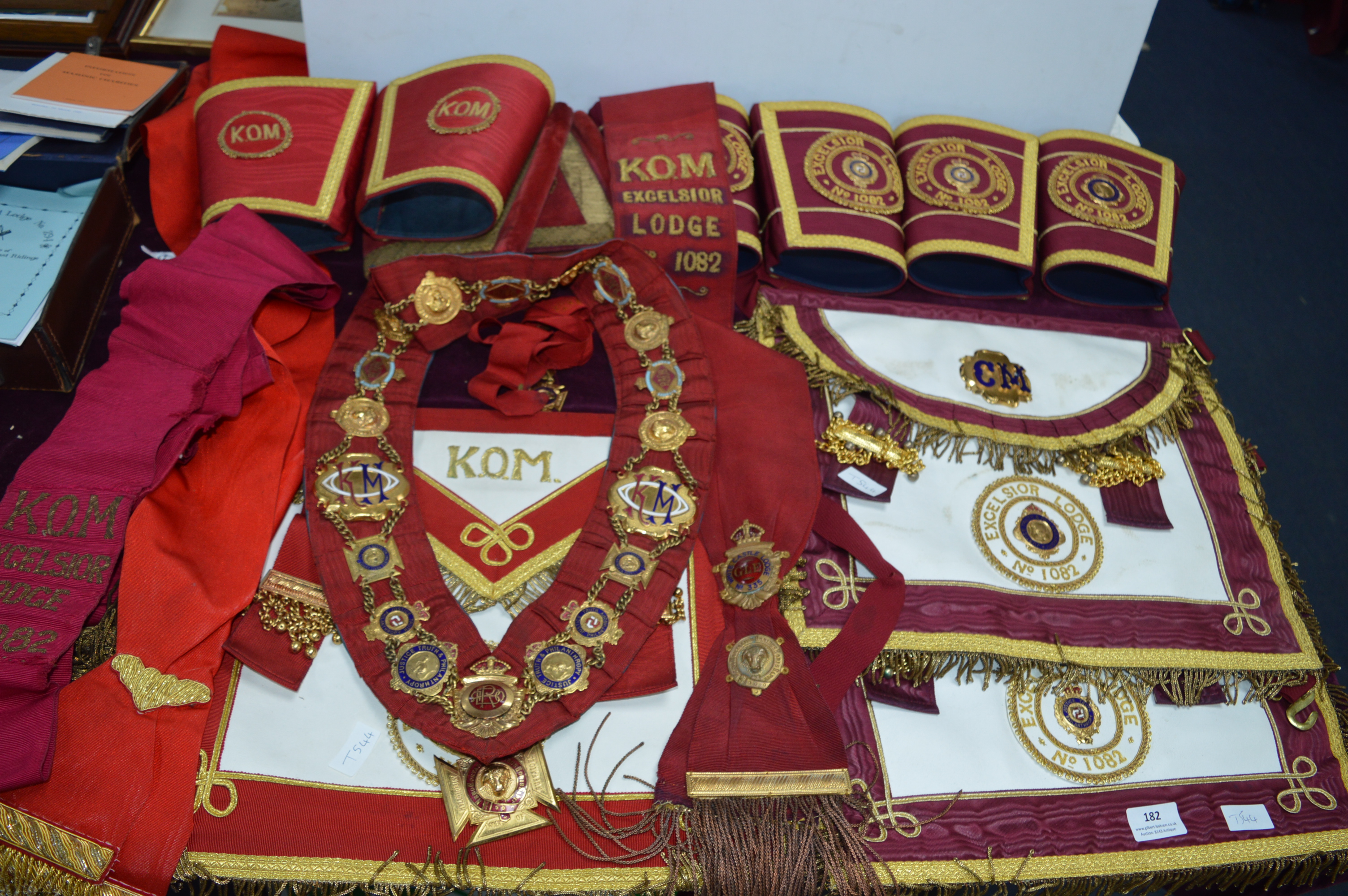 K.O.M Excelsior Lodge Masonic Aprons, Garlands, Cuffs, etc.