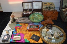 Assorted Collectibles Including Buttons, Crocodile Handbags, Silk Scarf, etc.