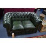 Green Leather Two Seat Chesterfield Sofa