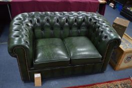 Green Leather Two Seat Chesterfield Sofa