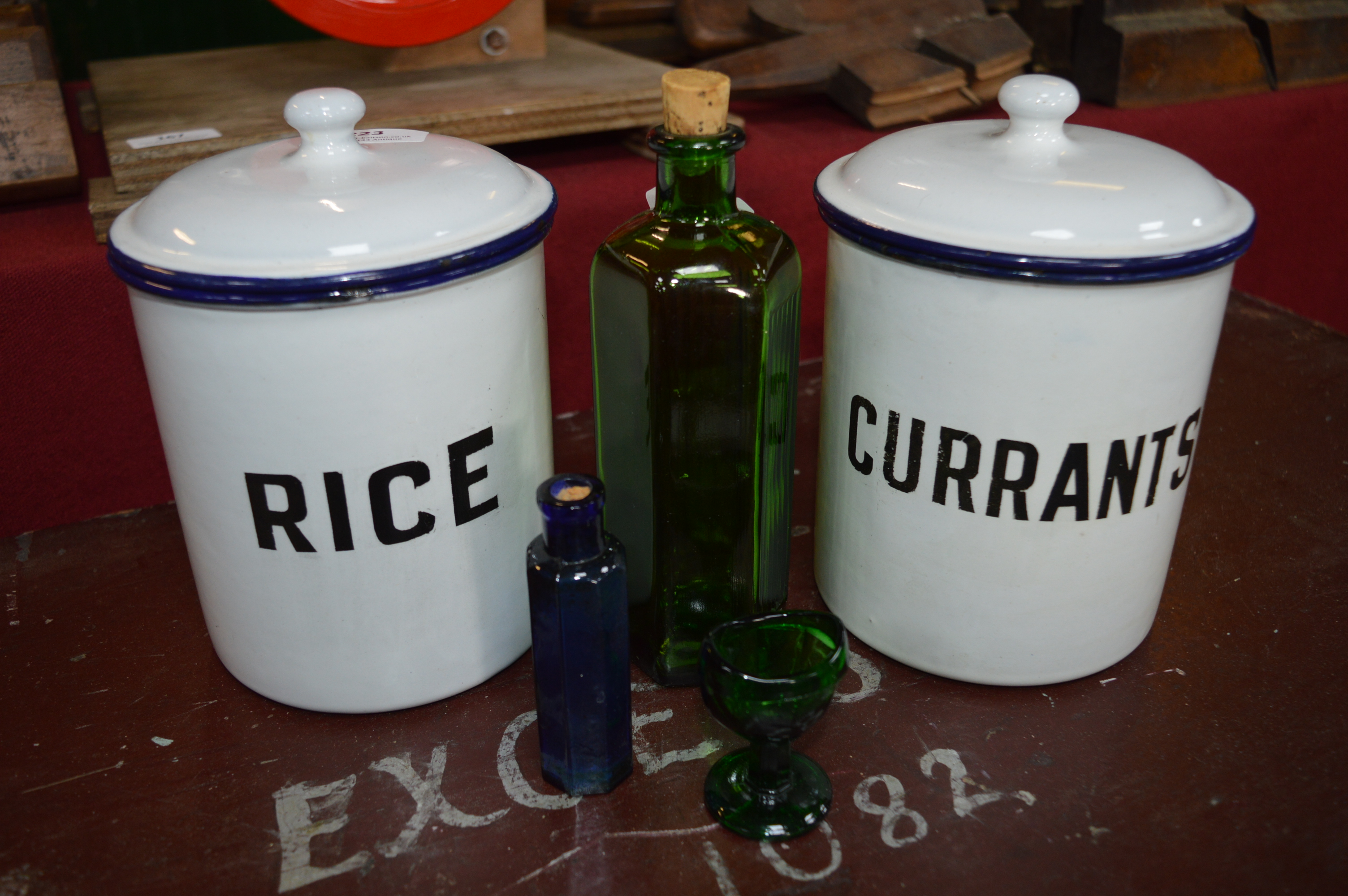 Two Enamel Kitchen Storage Canisters