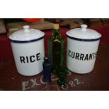 Two Enamel Kitchen Storage Canisters