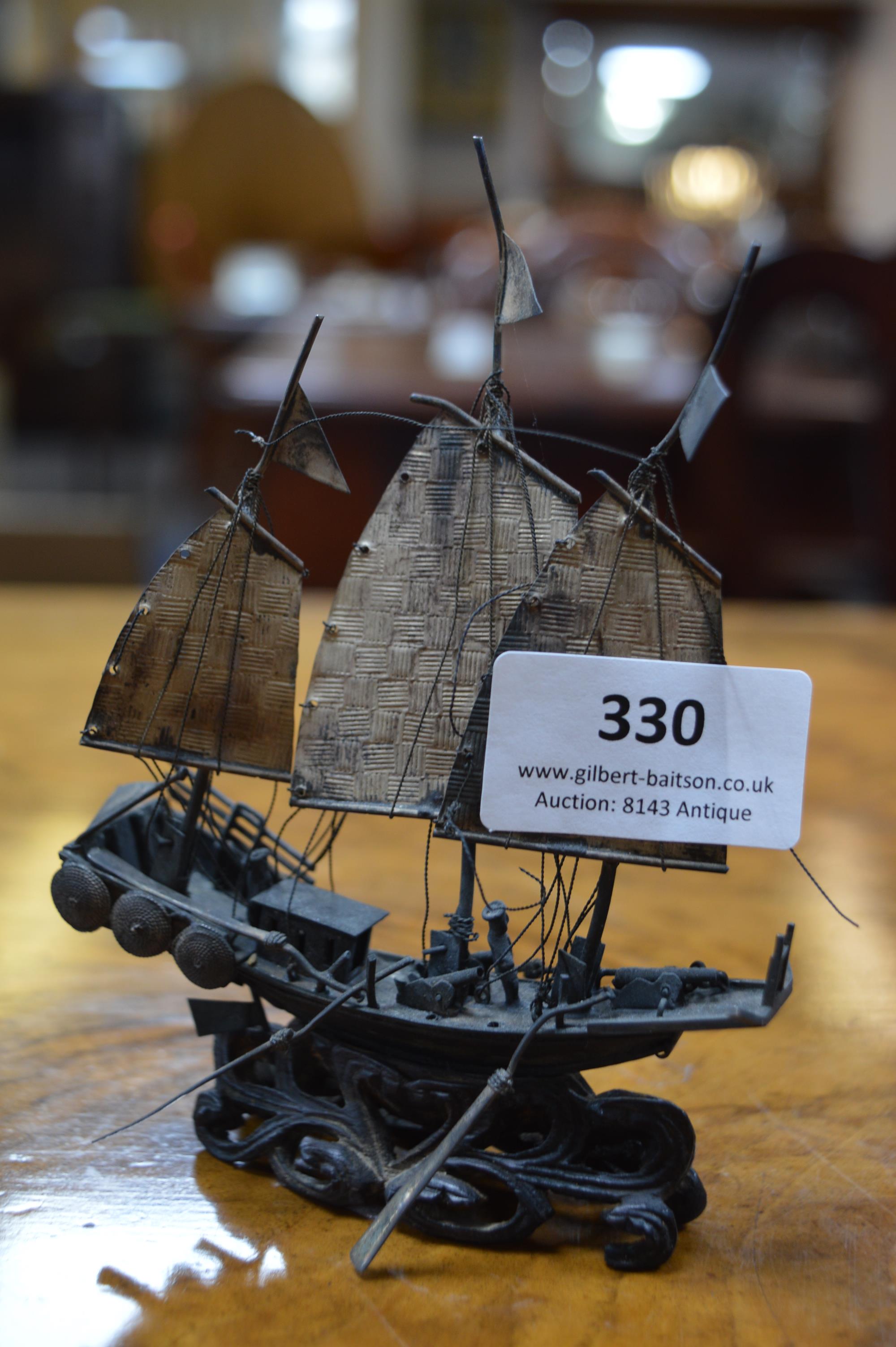 Hallmarked Silver Model Chinese Junk on Stand