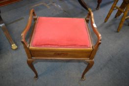 Inlaid Mahogany Piano Stool with Burgundy Velvet Upholstery