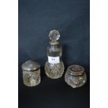Three Cut Glass Jars with Silver Mounts and Lids (AF)