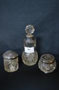 Three Cut Glass Jars with Silver Mounts and Lids (AF)