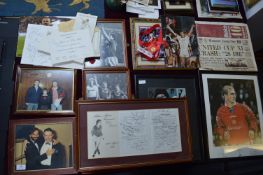 Collection of Framed Manchester United Photographs and Ephemera