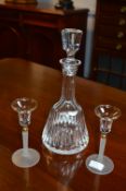 Cut Glass Decanter and a Pair of Liqueur Glasses