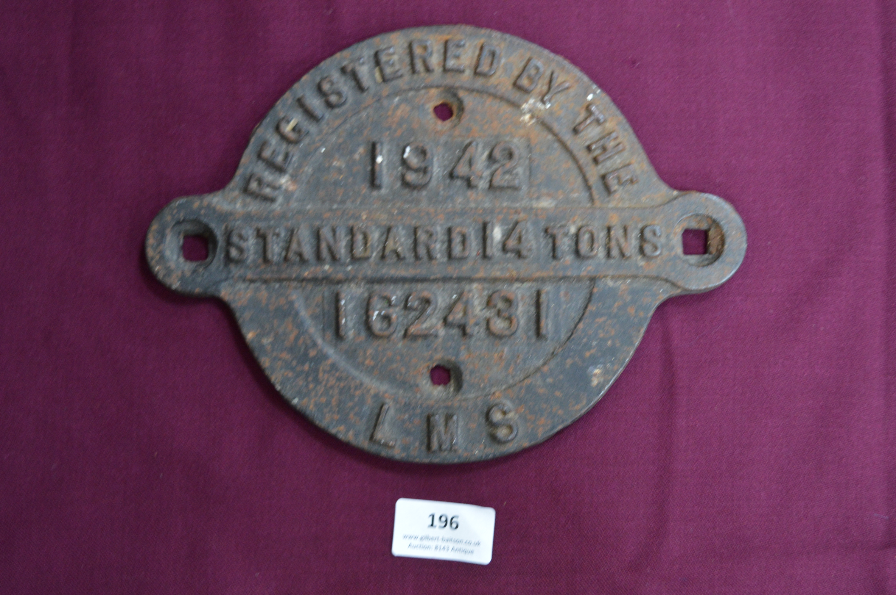 LMS 1942 Registration Plate